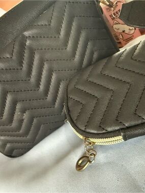 Black Quilted  Crossbody Bag with Gold Hardware
